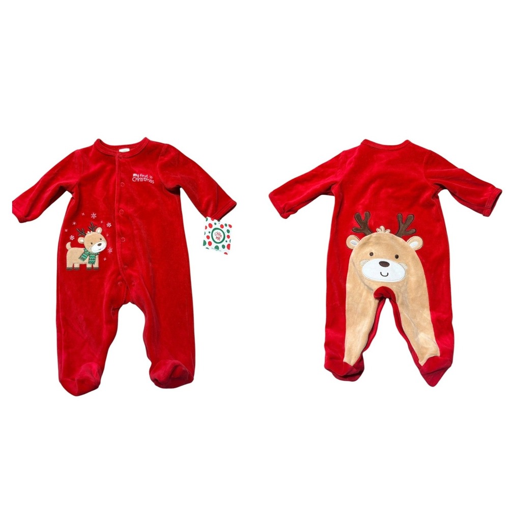 Little Me Reindeer Sleeper Unisex 3M Red My First Christmas Velour Footie Pajama